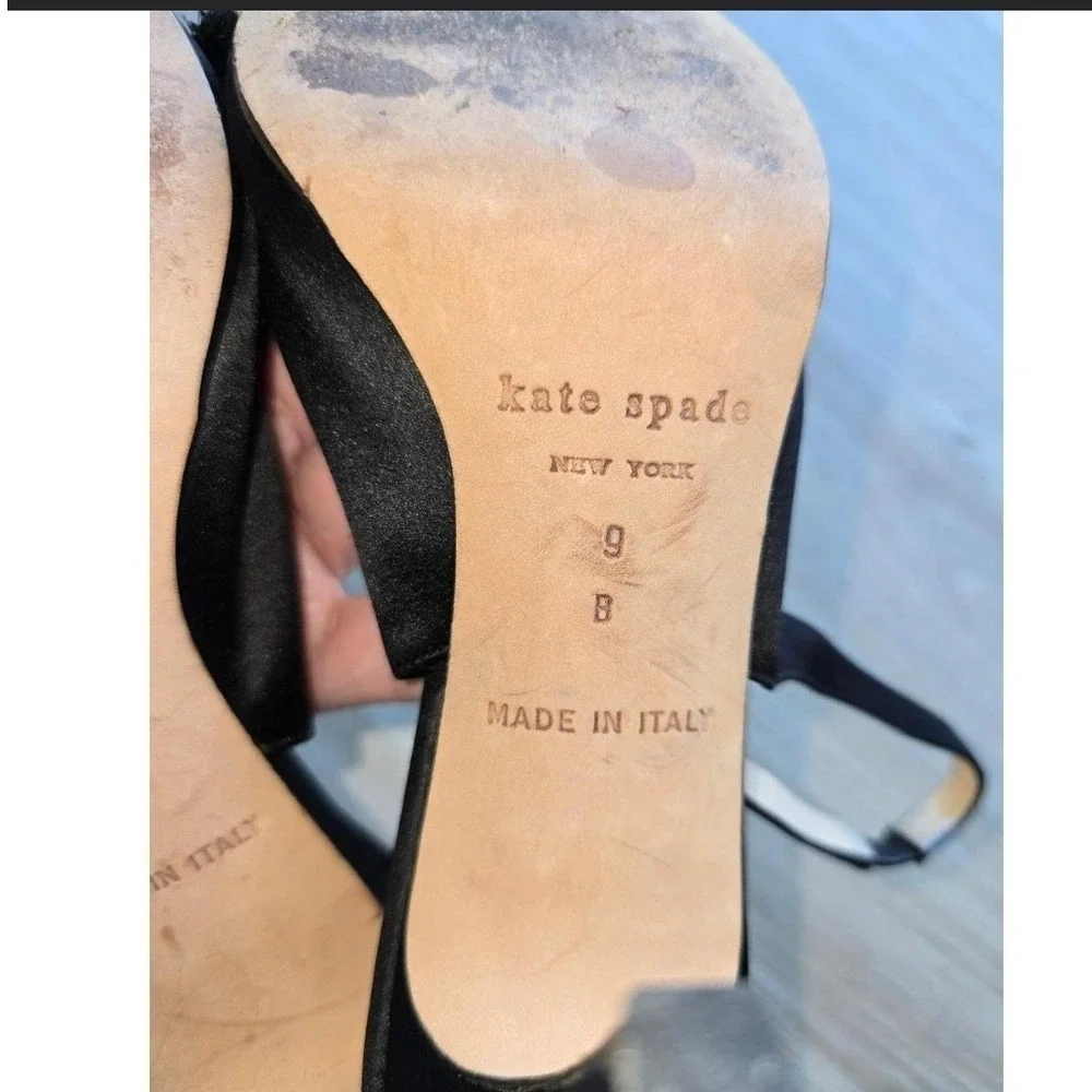 Kate Spade New York Women's Slingback Heels Size 9B Black Satin Bow Italy
